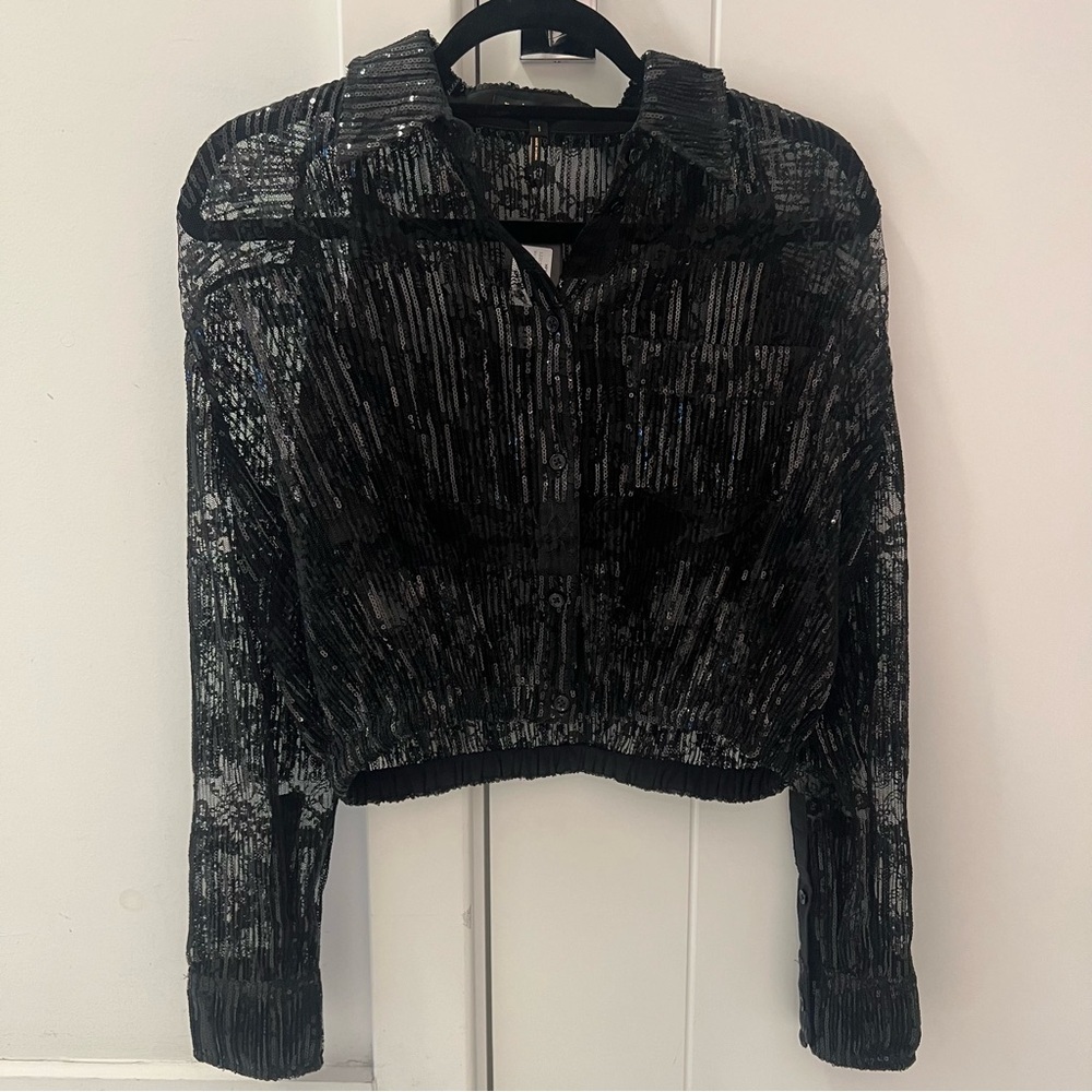 Maje Ceville Sequin-Embellished Lace Shirt- Size 1; New with Tags
